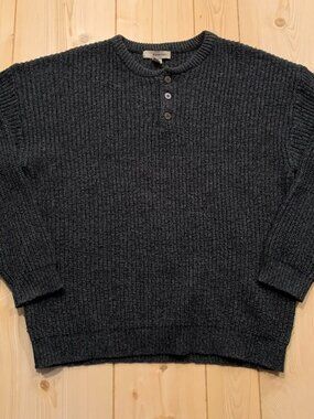 Basic Equipment Casual Indie Hipster Henley Long Sleeve Wool Sweater Size L